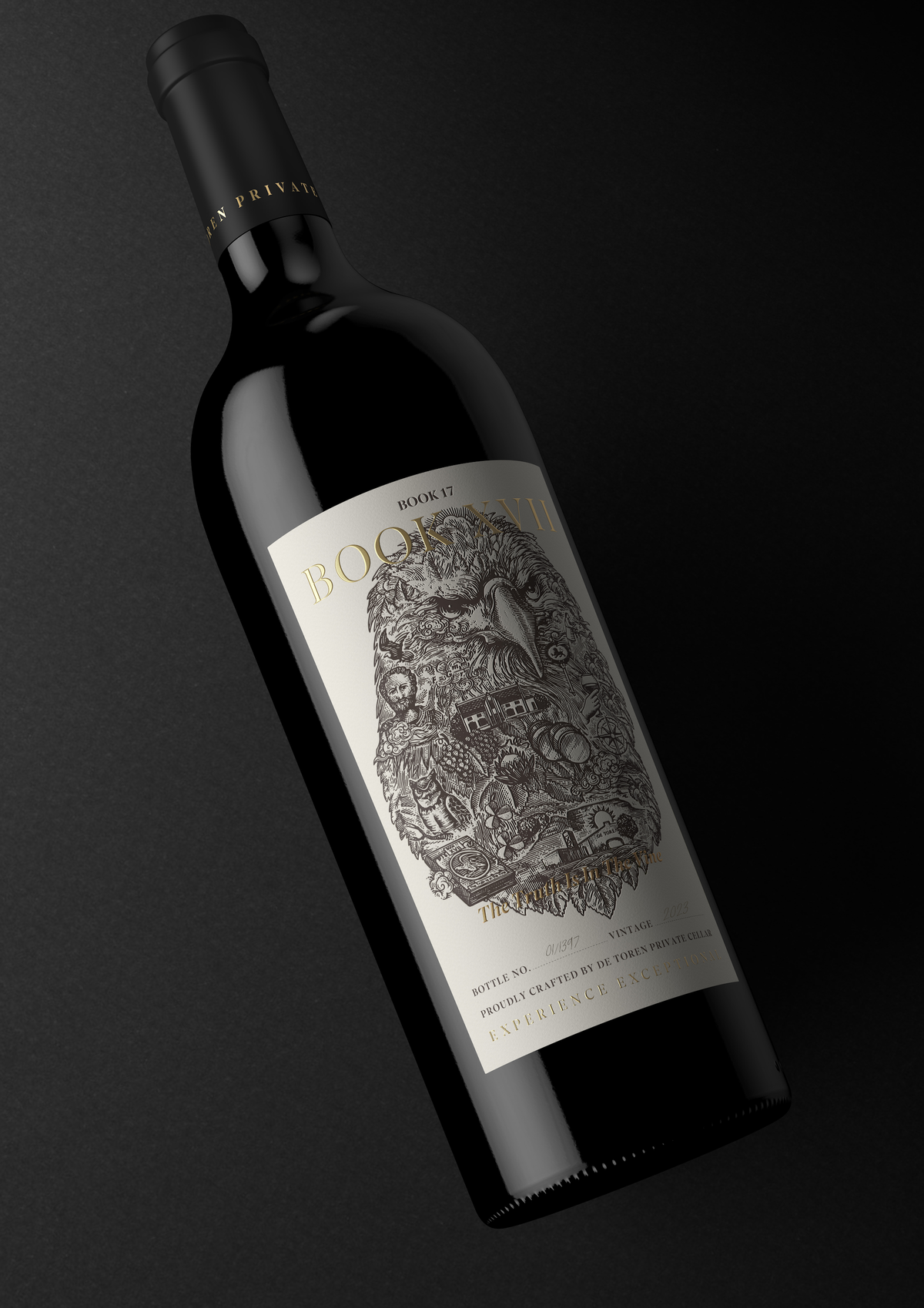 De Toren Book XVII bottle and case angled view